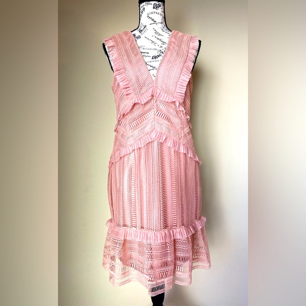 NWT Bardot Dress Blush Pink Lace Crochet Sleeveless V Neck Size 10/L Orig $129